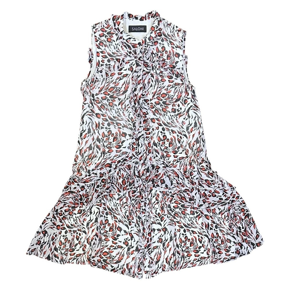 SALONI Tilly Ruffle Sleeveless Mini Dress Zebra Leopard Animal Print XS $595
